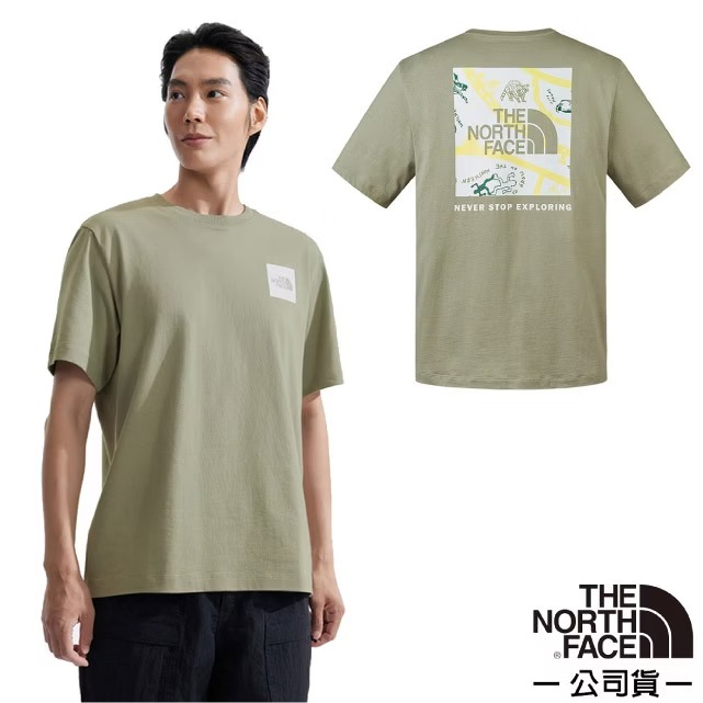 【The North Face】男 純棉舒適透氣地圖印花設計圓領短袖T恤.休閒套頭衫.運動上衣/8AT2-1I4 陶土灰✿30E010